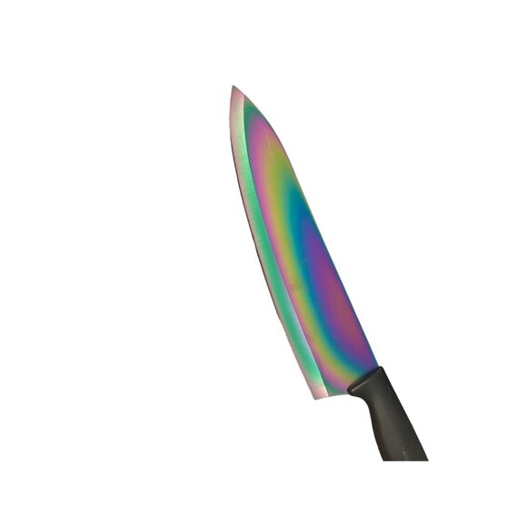 Iridescent Chef Knife With Ergonomic Black Handle rainbow cutlery - Picture 4 of 5